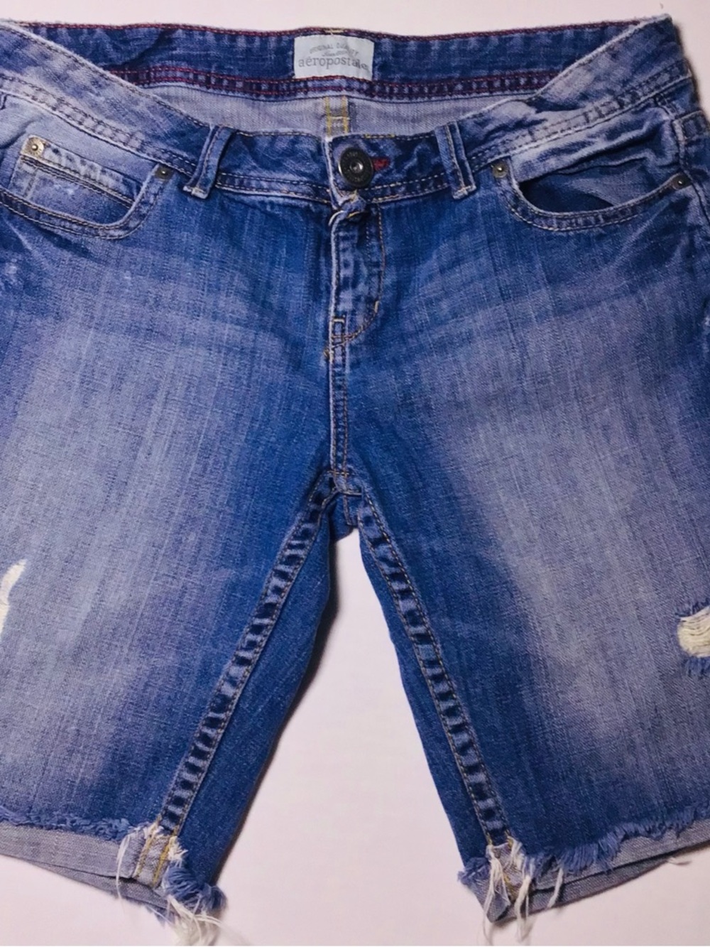 Aeropostale Blue Denim Shorts with Contrast Stitching 9/10